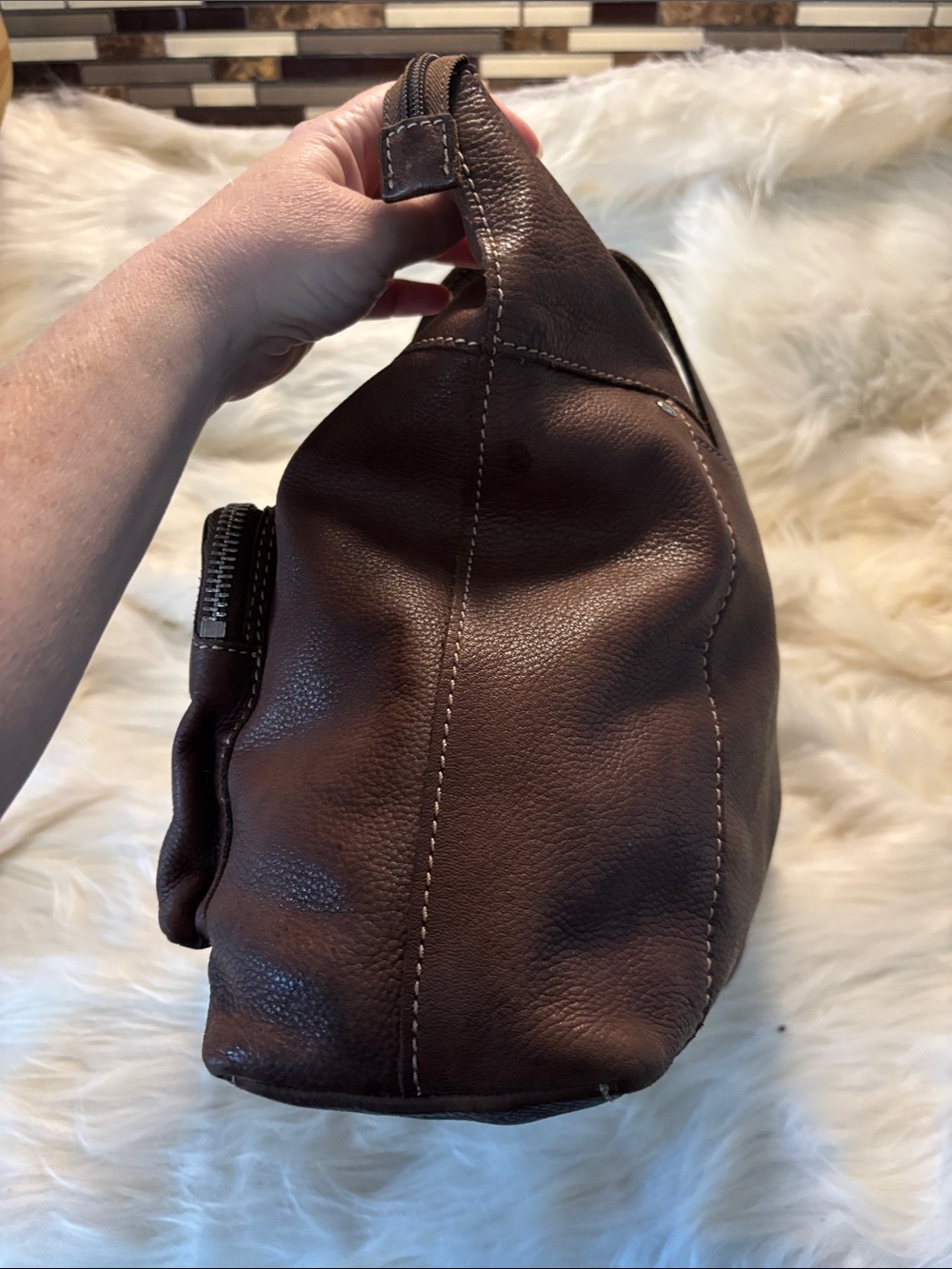 Fossil Brown Leather Multi-Pocket Shoulder Bag - Picture 3 of 9